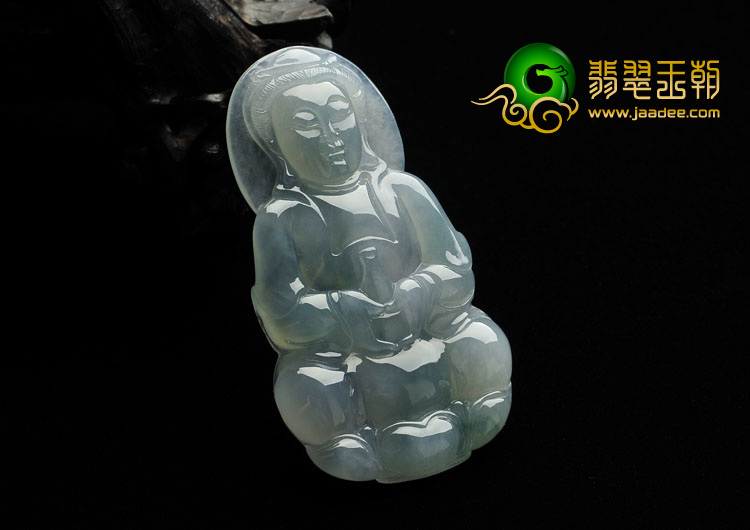 冰种飘花缅甸翡翠A货观音挂件