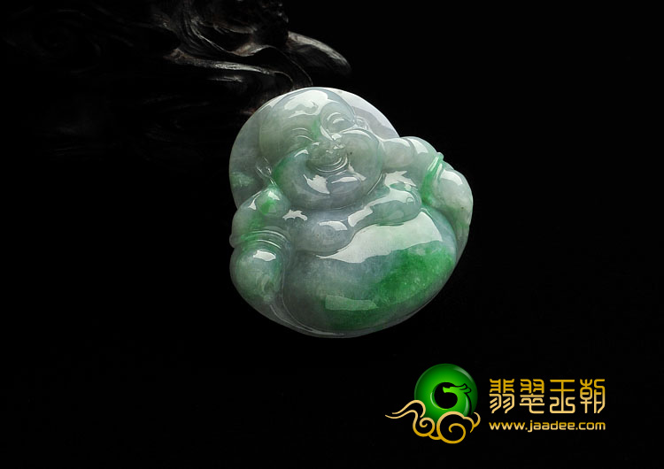 糯冰种飘翠缅甸翡翠A货玉佛挂件
