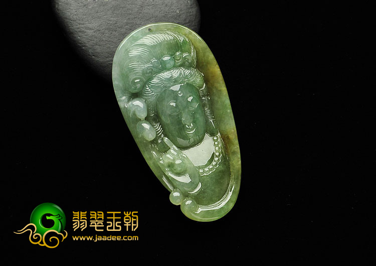 糯冰种晴水褐黄翡缅甸翡翠A货观音头挂件