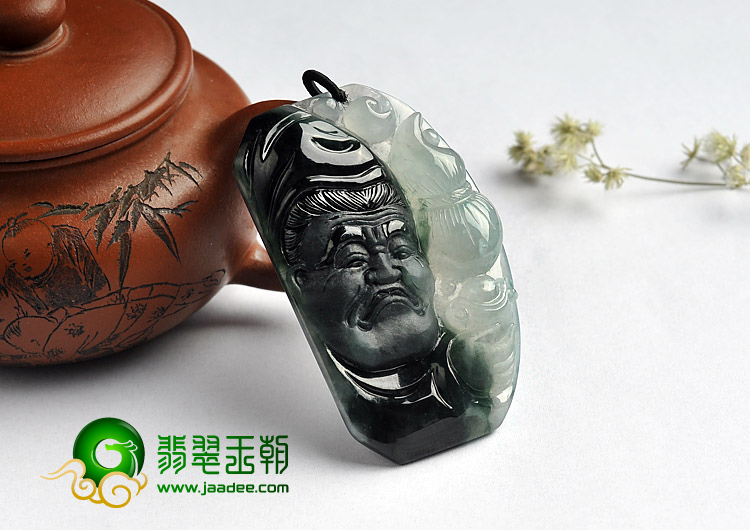 冰种飘花缅甸翡翠A货福寿老翁挂件