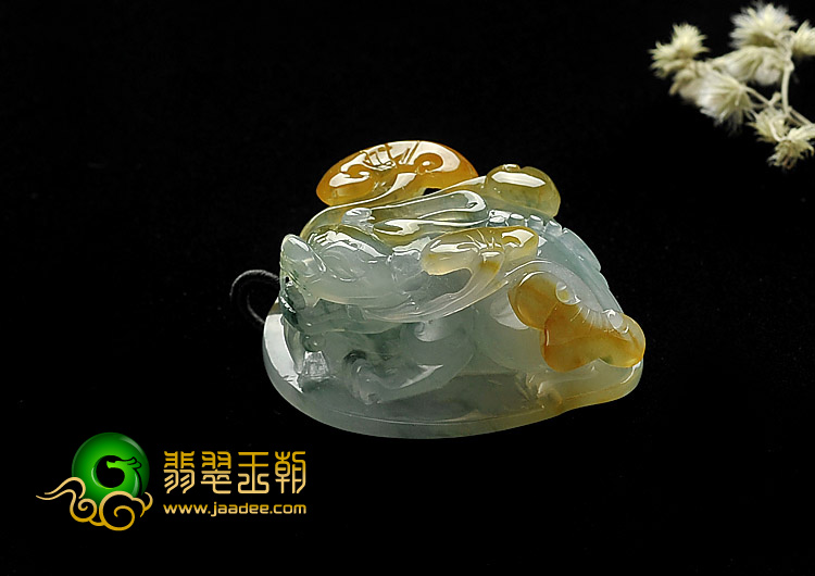 冰种黄翡飘花缅甸翡翠A货貔貅如意挂件