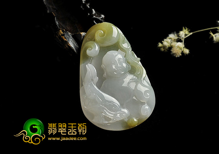 糯冰种晴水褐黄翡缅甸翡翠A货望子成龙挂件