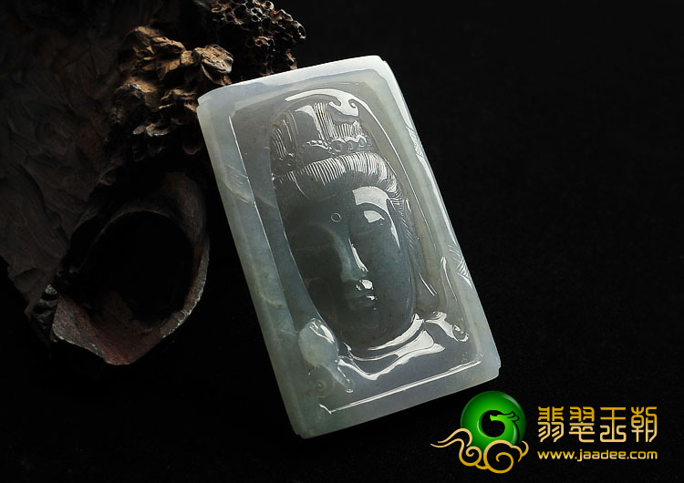 糯冰种飘黄花缅甸翡翠A货观音头挂件