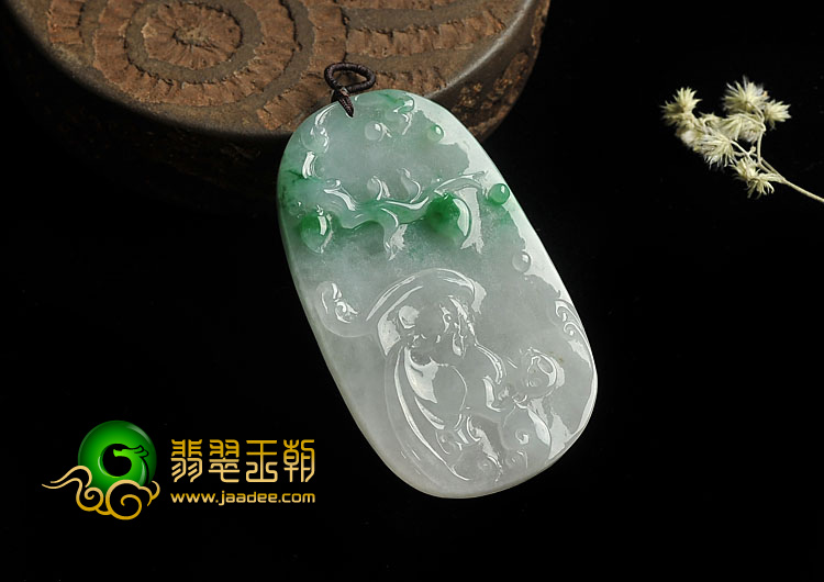 糯冰种飘翠缅甸翡翠A货福在眼前挂件
