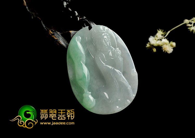 糯冰种飘翠缅甸翡翠A货观音挂件