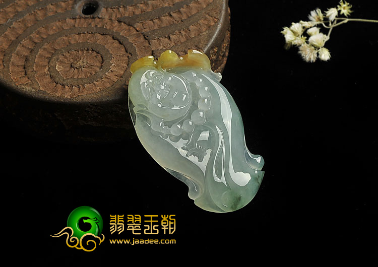 冰种飘花缅甸翡翠A货纳福挂件