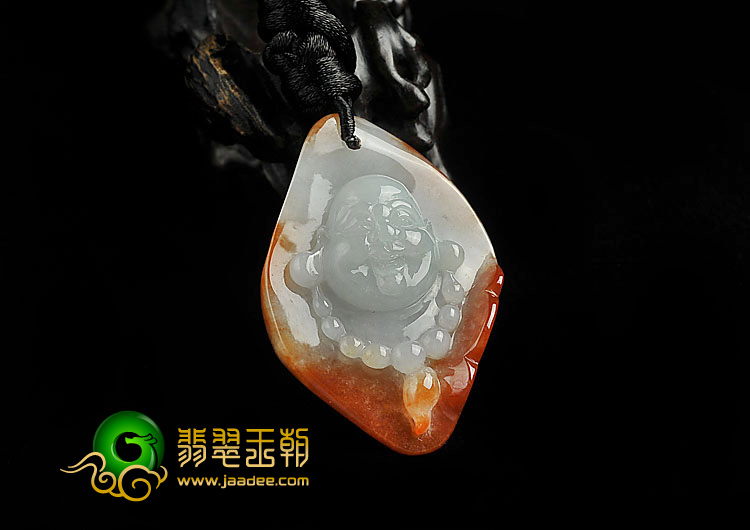 糯冰种红翡缅甸翡翠A货佛头挂件