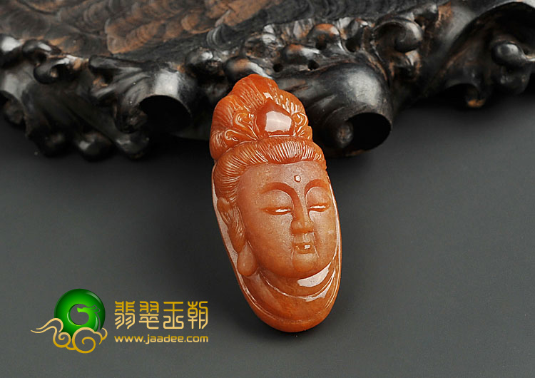 糯冰种红翡缅甸翡翠A货观音头挂件