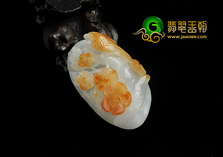 糯冰种红黄翡缅甸翡翠A货喜上眉梢挂件