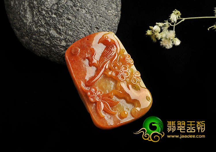 糯冰种红黄翡缅甸翡翠A货喜上眉梢挂件