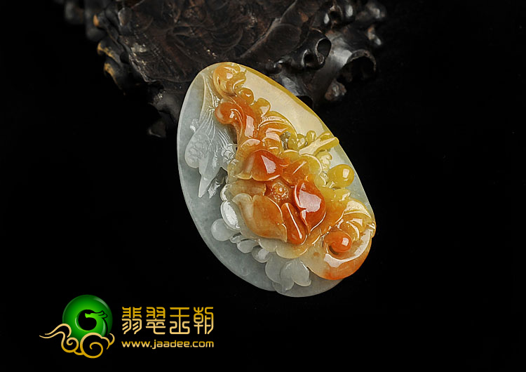 糯冰种晴水红黄翡缅甸翡翠A货花开富贵挂件