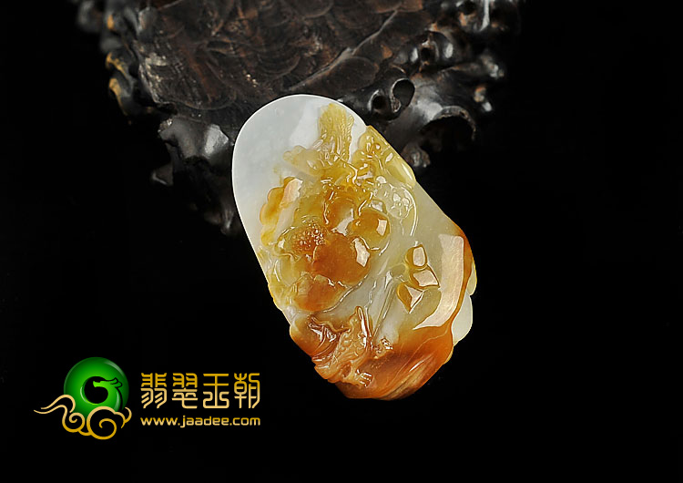 糯冰种褐黄翡缅甸翡翠A货富贵双喜挂件