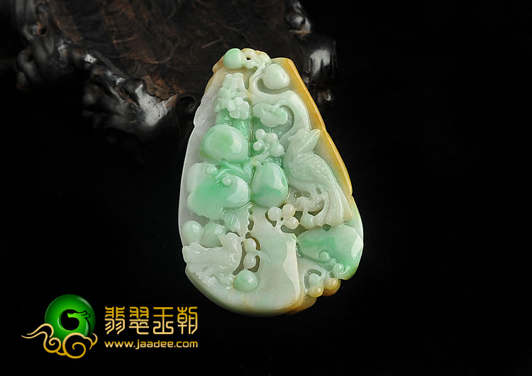 细糯种三彩缅甸翡翠A货喜上枝头挂件