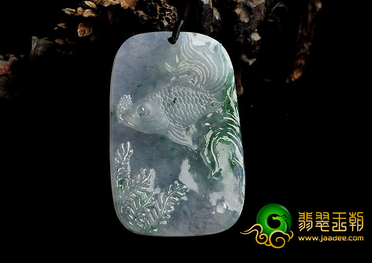冰种飘花缅甸翡翠A货年年有余挂件