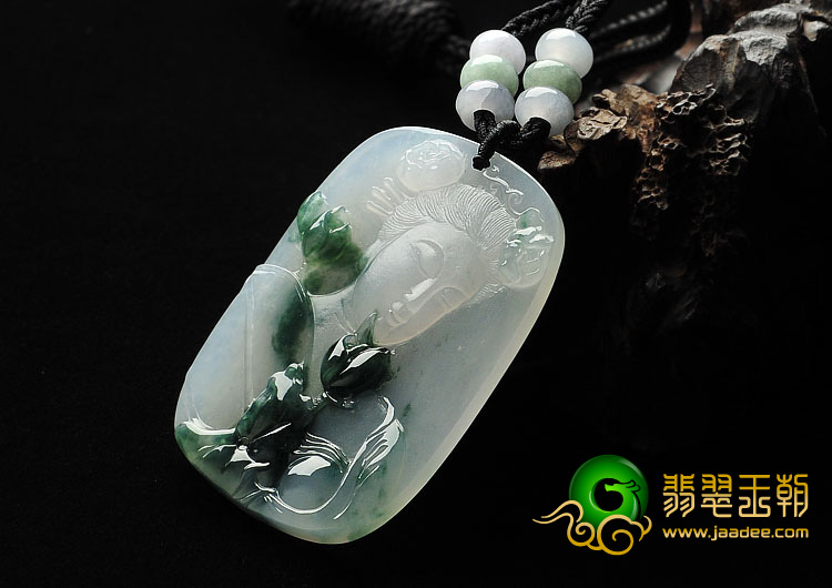 冰种飘花缅甸翡翠A货美女头挂件