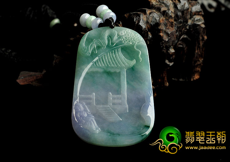 糯冰种春带彩缅甸翡翠A货浮生闲日挂件