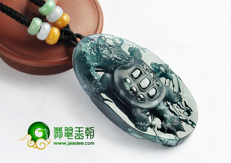 糯冰种蓝水缅甸翡翠A货龙头龟挂件