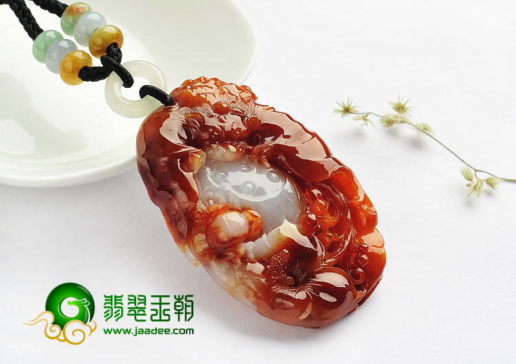 糯冰种褐红翡缅甸翡翠A货福在眼前挂件