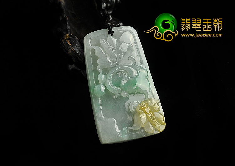 糯冰种黄加绿缅甸翡翠A货蝶恋花挂件