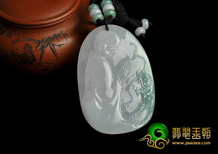 糯冰种晴水略飘翠缅甸翡翠A货降龙观音挂件