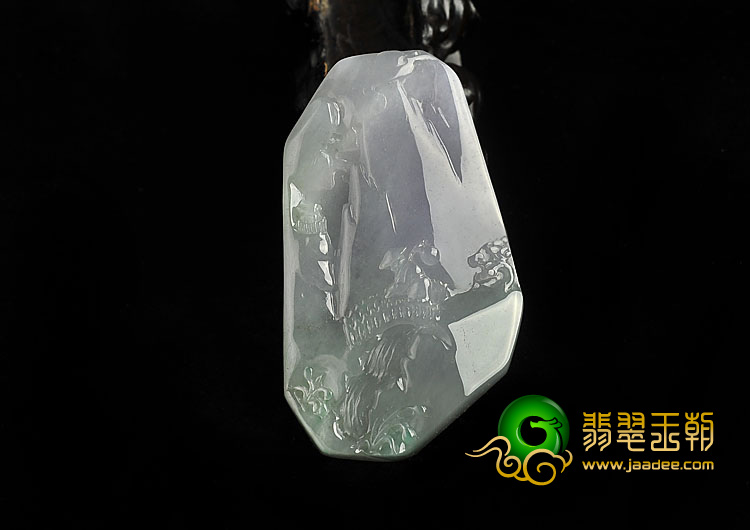 冰种淡紫罗兰缅甸翡翠A货山水牌挂件