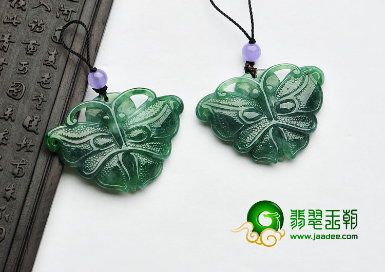 糯冰种蓝水缅甸翡翠A货蝴蝶（一对）