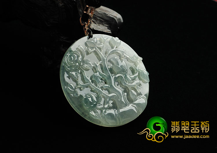 冰种飘花缅甸翡翠A货鸟语花香挂件
