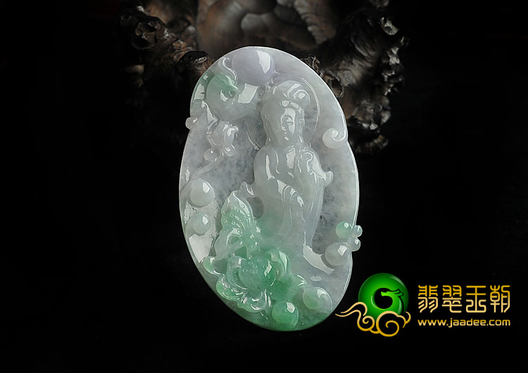 冰种春带彩缅甸翡翠A货观音挂件