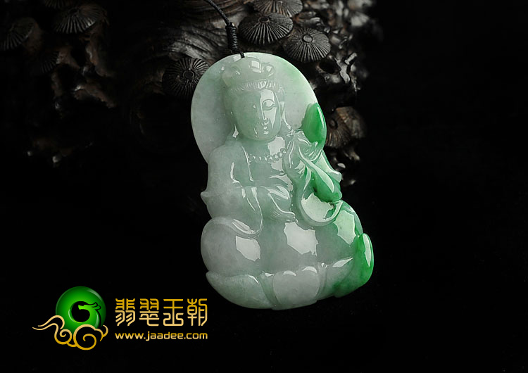 糯冰种飘翠缅甸翡翠A货观音挂件
