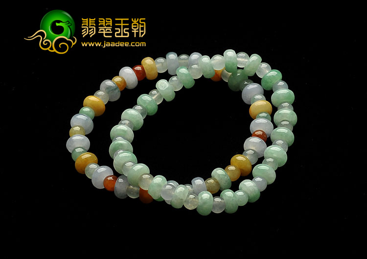 糯冰种多彩缅甸翡翠A货手链（一对）