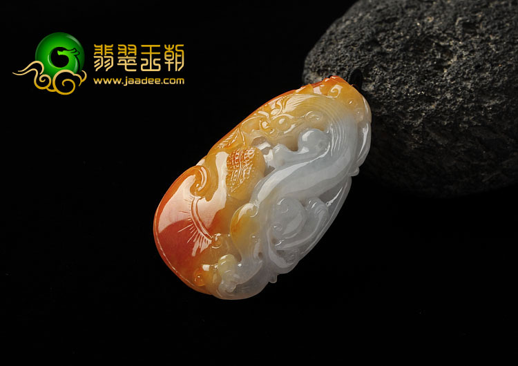 糯冰种红黄翡缅甸翡翠A货螭龙挂件