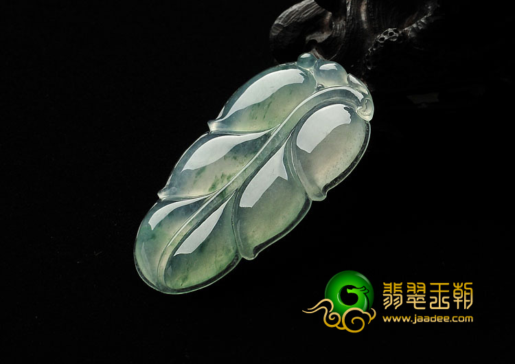 冰种飘花缅甸翡翠A货叶子挂件