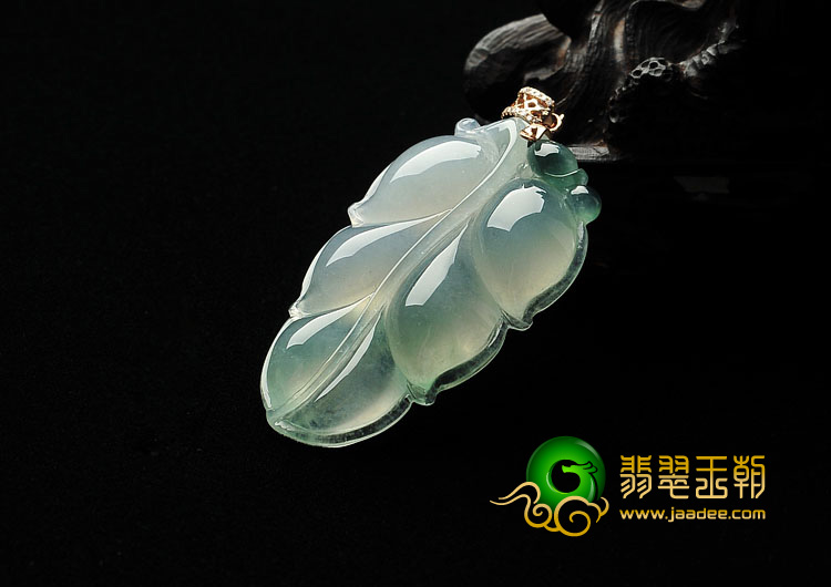 冰种飘花缅甸翡翠A货叶子挂件