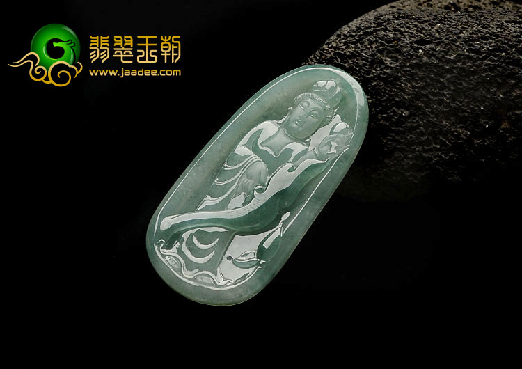 冰种飘花缅甸翡翠A货观音挂件