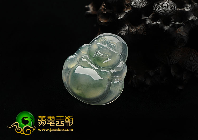 冰种飘花缅甸翡翠A货玉佛挂件