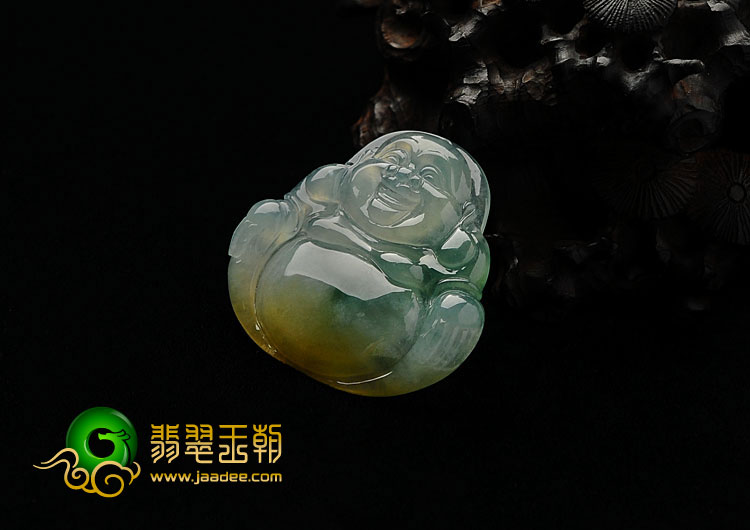 冰种黄翡飘花缅甸翡翠A货玉佛挂件