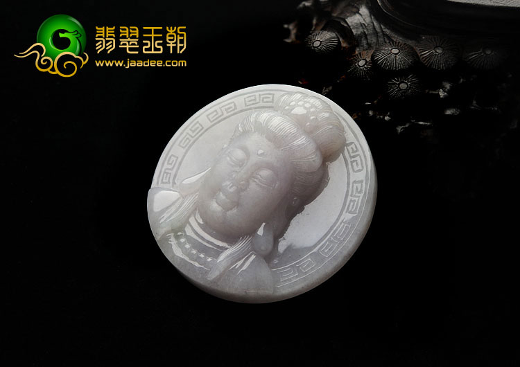 糯冰种晴水缅甸翡翠A货观音头挂件