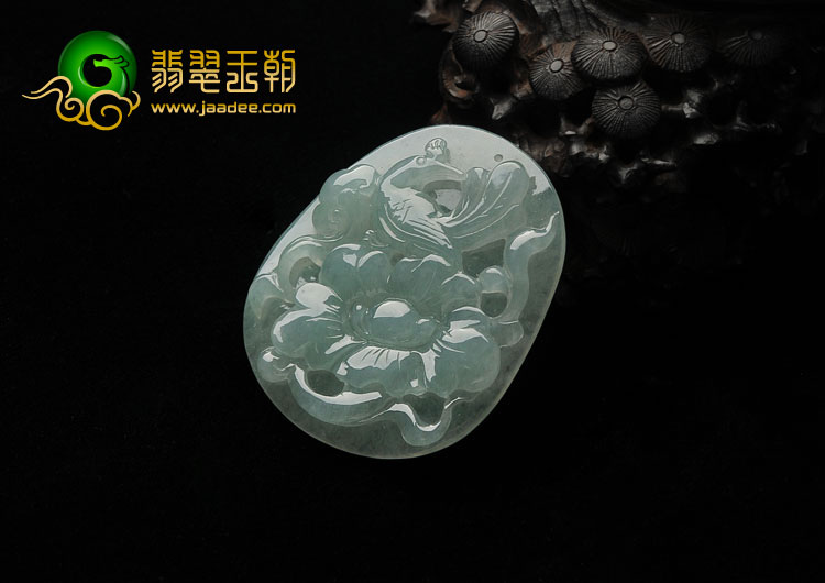 冰种晴水缅甸翡翠A货花开富贵挂件