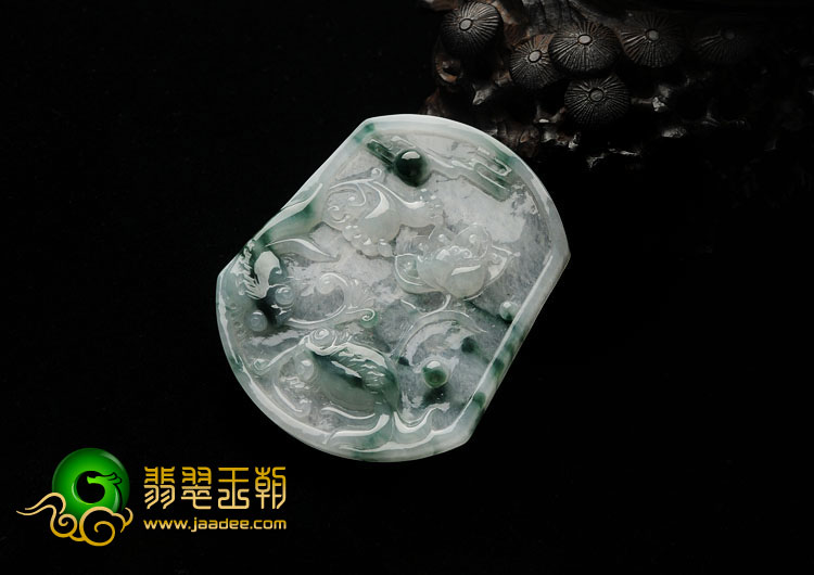 冰种飘花缅甸翡翠A货金玉满堂挂件