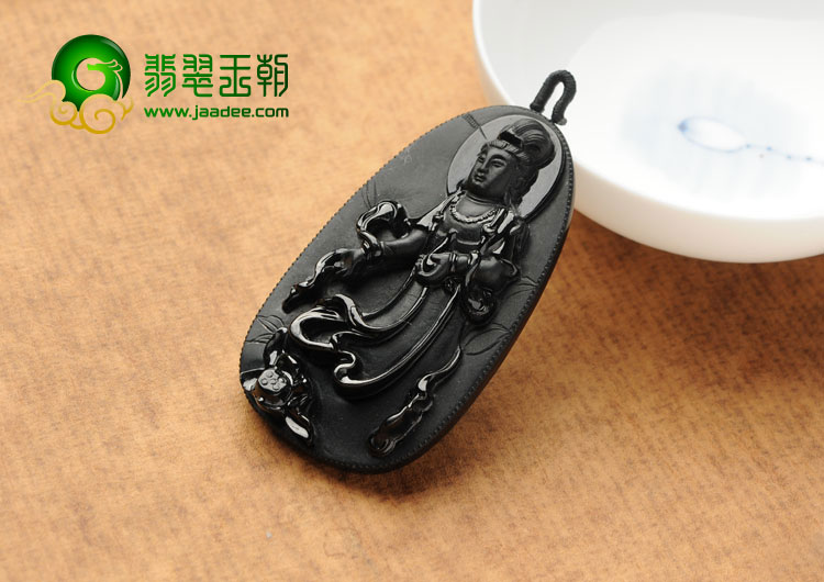 细糯种墨翠缅甸翡翠A货观音挂件
