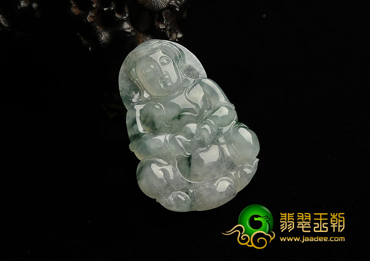 糯冰种飘花缅甸翡翠A货观音挂件