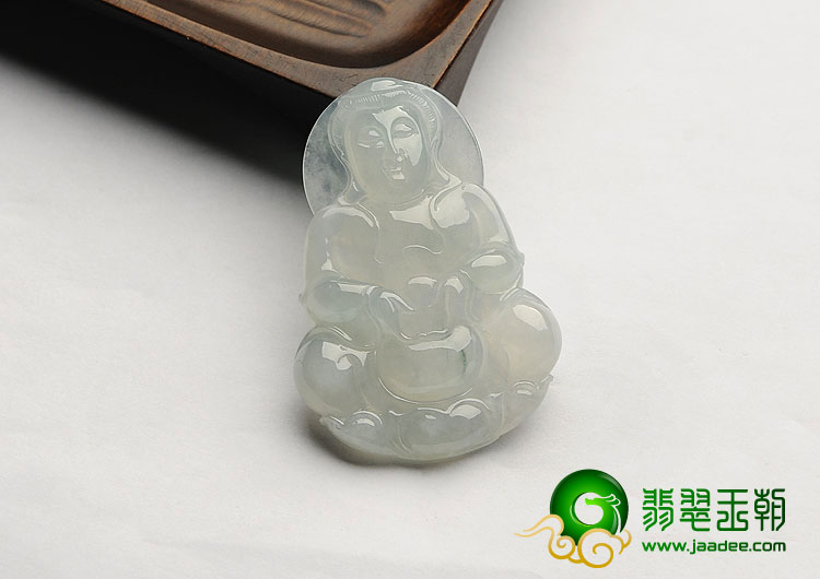 糯冰种晴水缅甸翡翠A货观音挂件