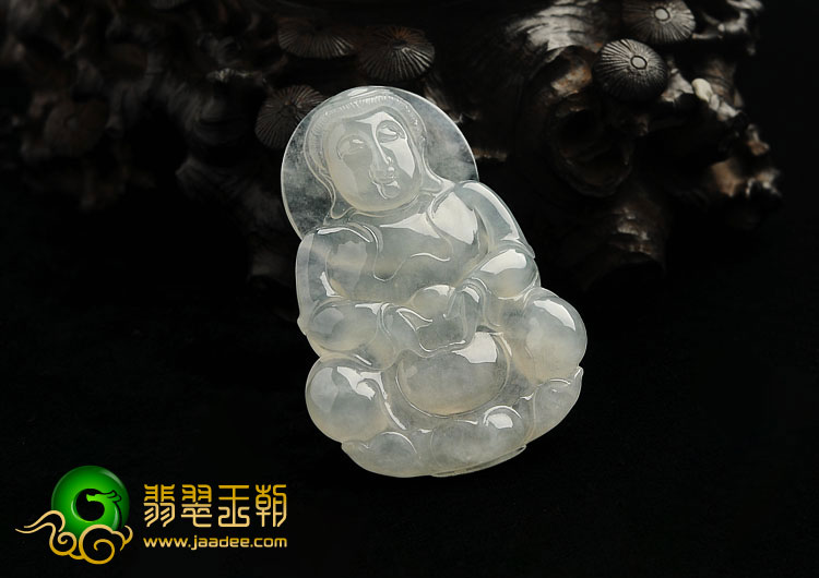 糯冰种晴水缅甸翡翠A货观音挂件