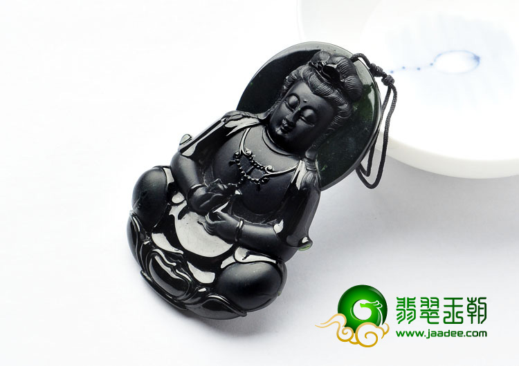 冰种墨翠缅甸翡翠A货观音挂件