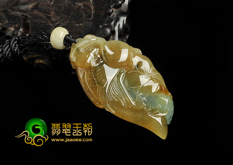 糯冰种褐黄翡缅甸翡翠A货一路连科挂件