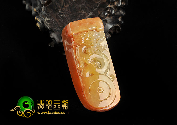 糯冰种红黄翡缅甸翡翠A货仿古龙凤挂件