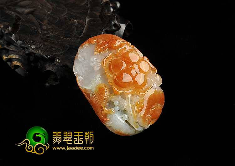 糯冰种红黄翡缅甸翡翠A货富贵花开挂件