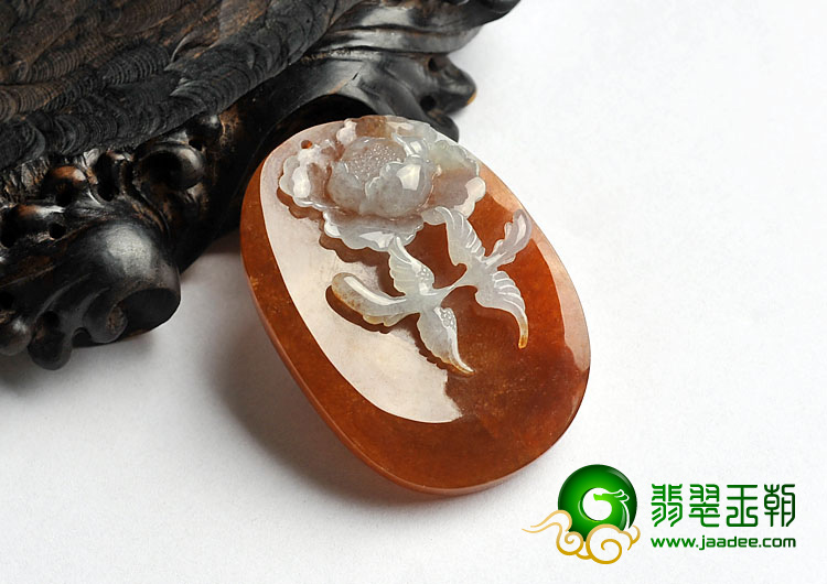 冰种褐红翡缅甸翡翠A货比翼双飞挂件