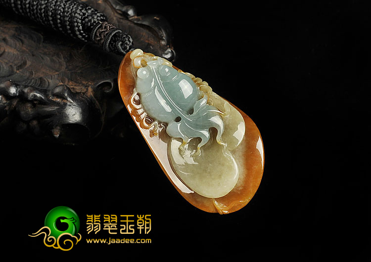 糯冰种褐黄翡缅甸翡翠A货金玉满堂挂件