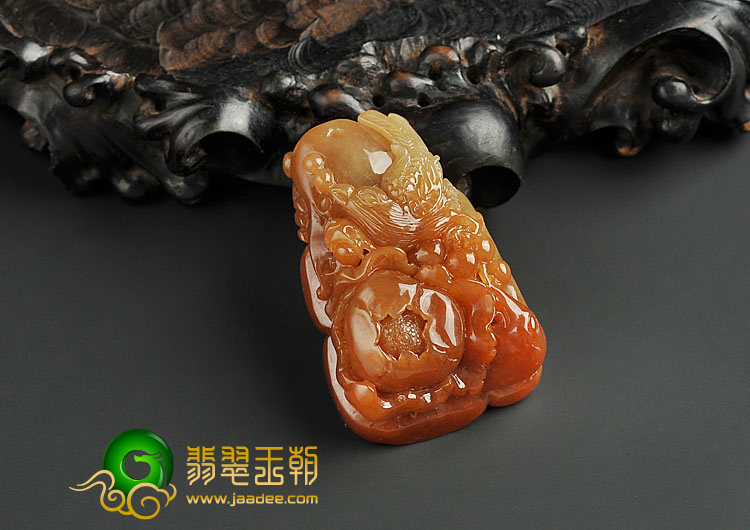 糯冰种红黄翡缅甸翡翠A货花开富贵挂件